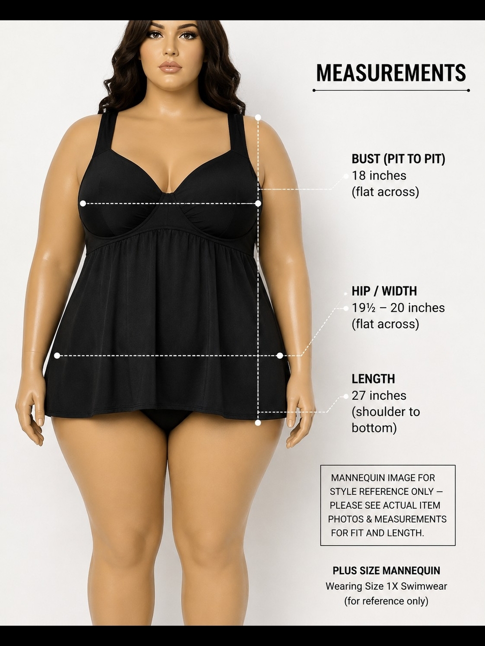 Black Plus Size 22W Swim Dress Skirted One Piece Swimsuit